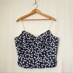 Vintage 90’s / Y2K Navy Blue white Flower tank top Sz L